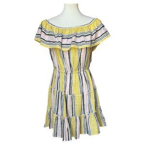 Blue Island Striped Off-Shoulder Ruffle Mini dress Large